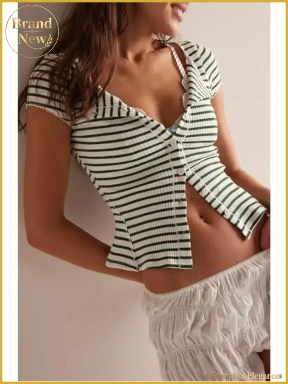 Striped Ribbed Cotton Cardigan Button Front Y2K Cap Sleeve Going Out Top